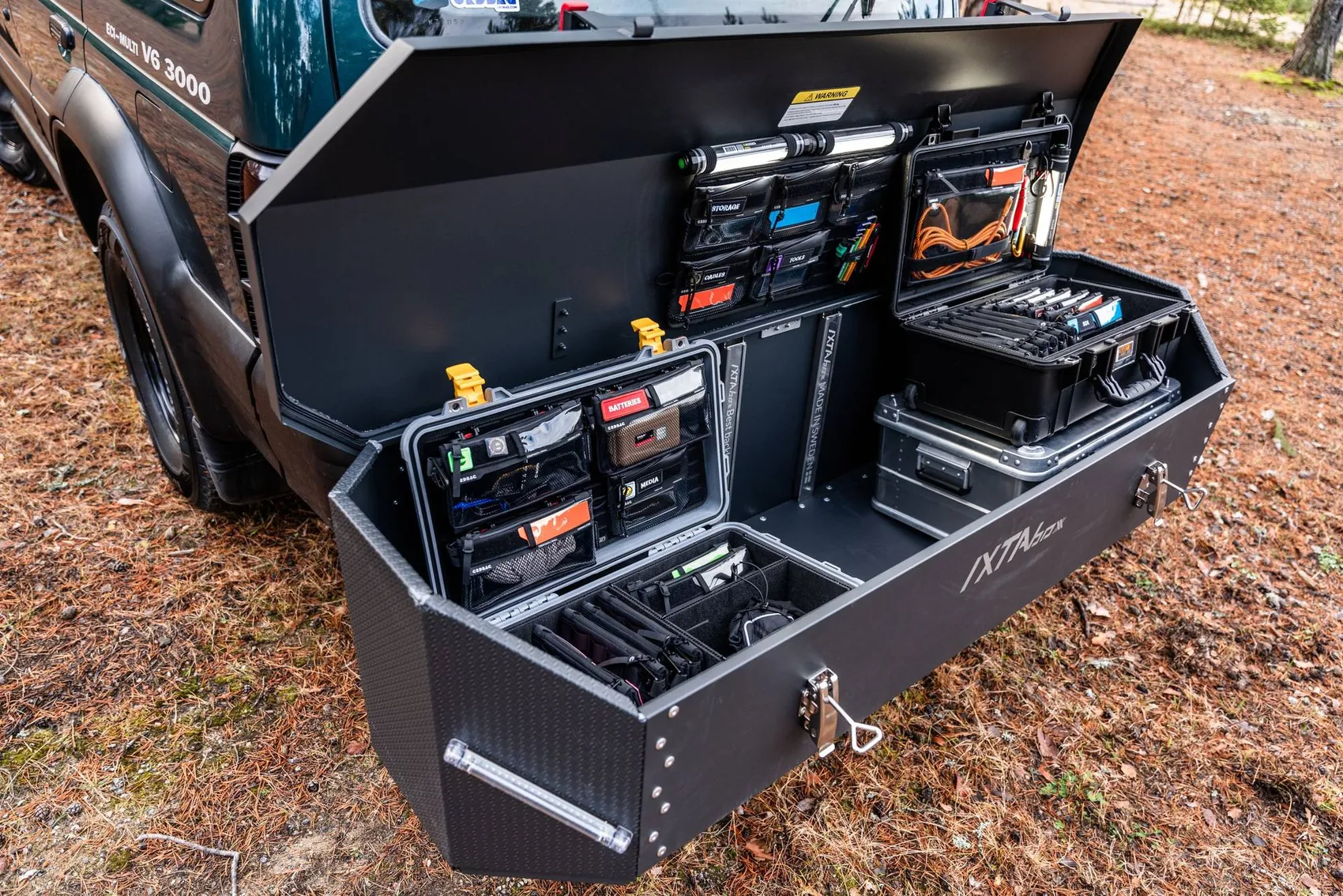Professional tools organized in a work truck